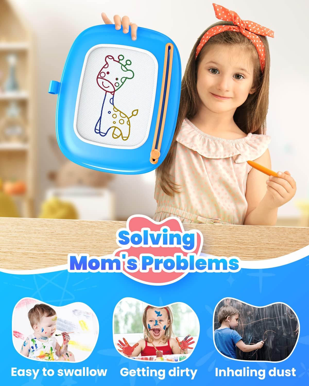 Toddlers Toys Ages 1-3, Magnetic Drawing Board, Doodle Board Pad Learning and Educational Toys for 18 Months Baby 1-3 Yr Kids Birthday Gifts - Blue