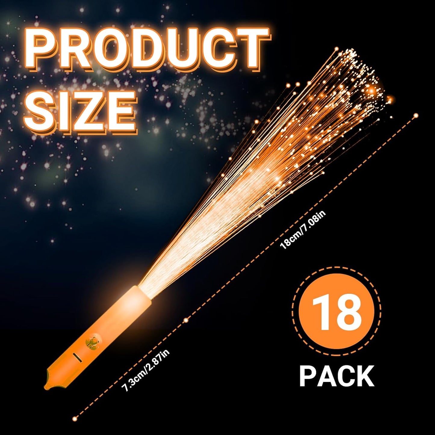 18 PCS Orange LED Fiber Optic Wands Glow Sticks, Light Up Wands, Fiber Optic Lights Rod, Flashing Wands with 3 Light Modes for Wedding,Halloween,Christmas, Neon Party Favors Supplies