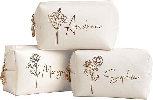 DayOfShe Personalized Name Makeup Bag for Bridesmaid Gifts Bridal Shower Wedding Gifts Custom Toiletry Bag Cosmetic Bag for Best Friend Birthday Gifts