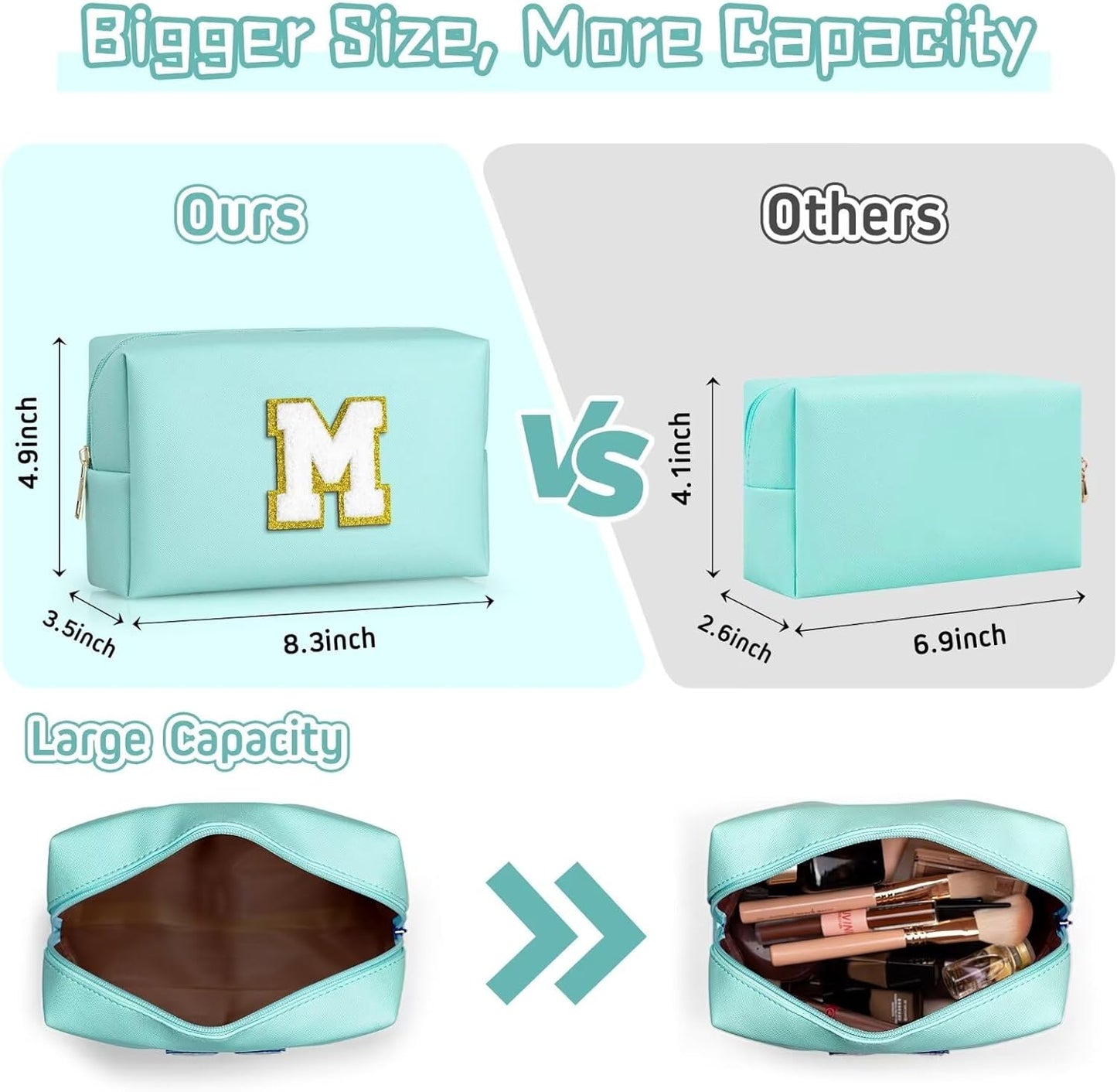 TOPEAST Monogrammed Gifts for Women, Preppy Makeup Bag Small Cosmetic Bag Travel Toiletry Bag, Personalized Birthday Gift for Girl, Wedding Bridal Shower Gifts for Bridesmaids (Blue M)