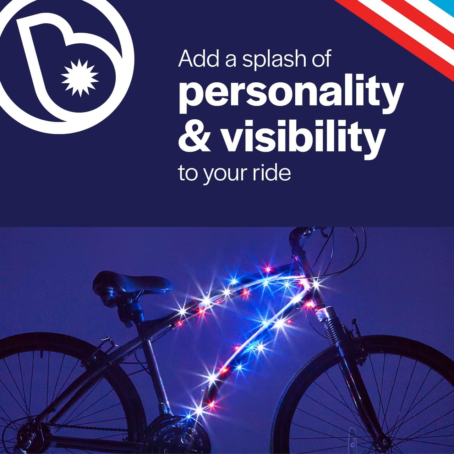 Brightz CosmicBrightz LED Bike Frame Rope Light - 6.5-Foot String Rope - Battery-Powered with On/Off Switch - Ultra Bright Color Keeps Your Ride Fun and Safe for Kids, Teens, & Adults