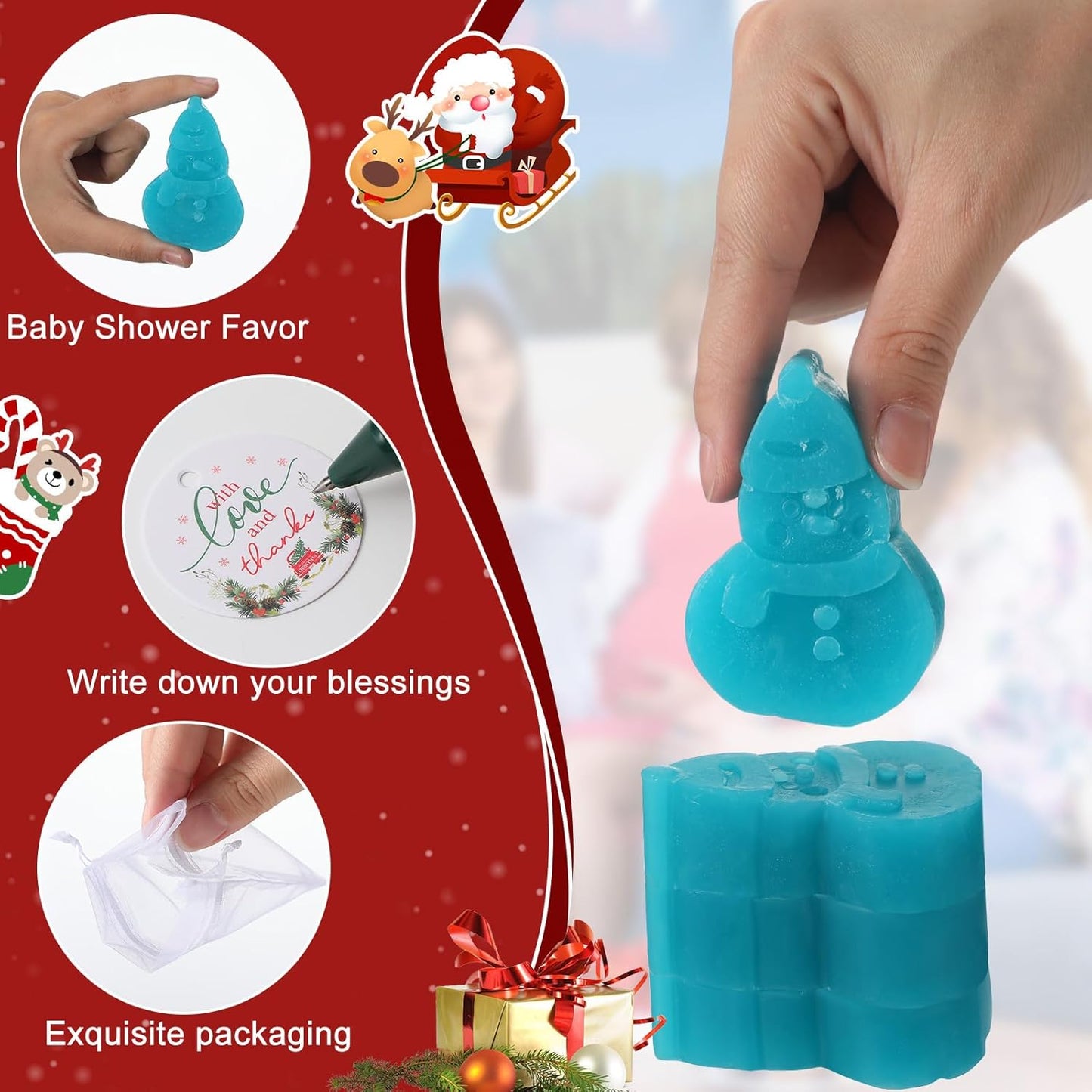 60 Set Christmas Soap Bar Gift Set Christmas Handmade Soaps Bulk Xmas Tree Snowman Gingerbread Snowflake Soaps with 50 Organza Bags 50 Thanks Tags Fun Holiday Stocking Stuffer Party Favors