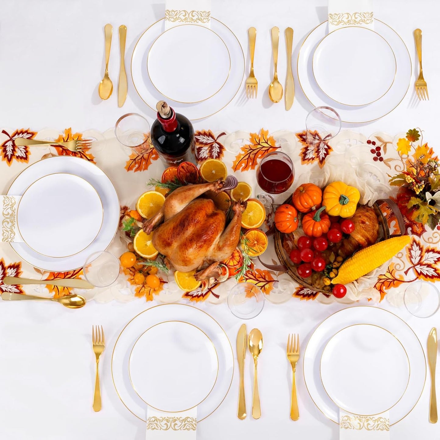 YOUBET 175PCS Gold Rimmed Plastic Plates - White and Gold Disposable Plates Includes 25 Dinner Plate, 25 Dessert Plate, 75Silverware, 25 Cups, 25 Napkins for Wedding & Party & Thanksgiving