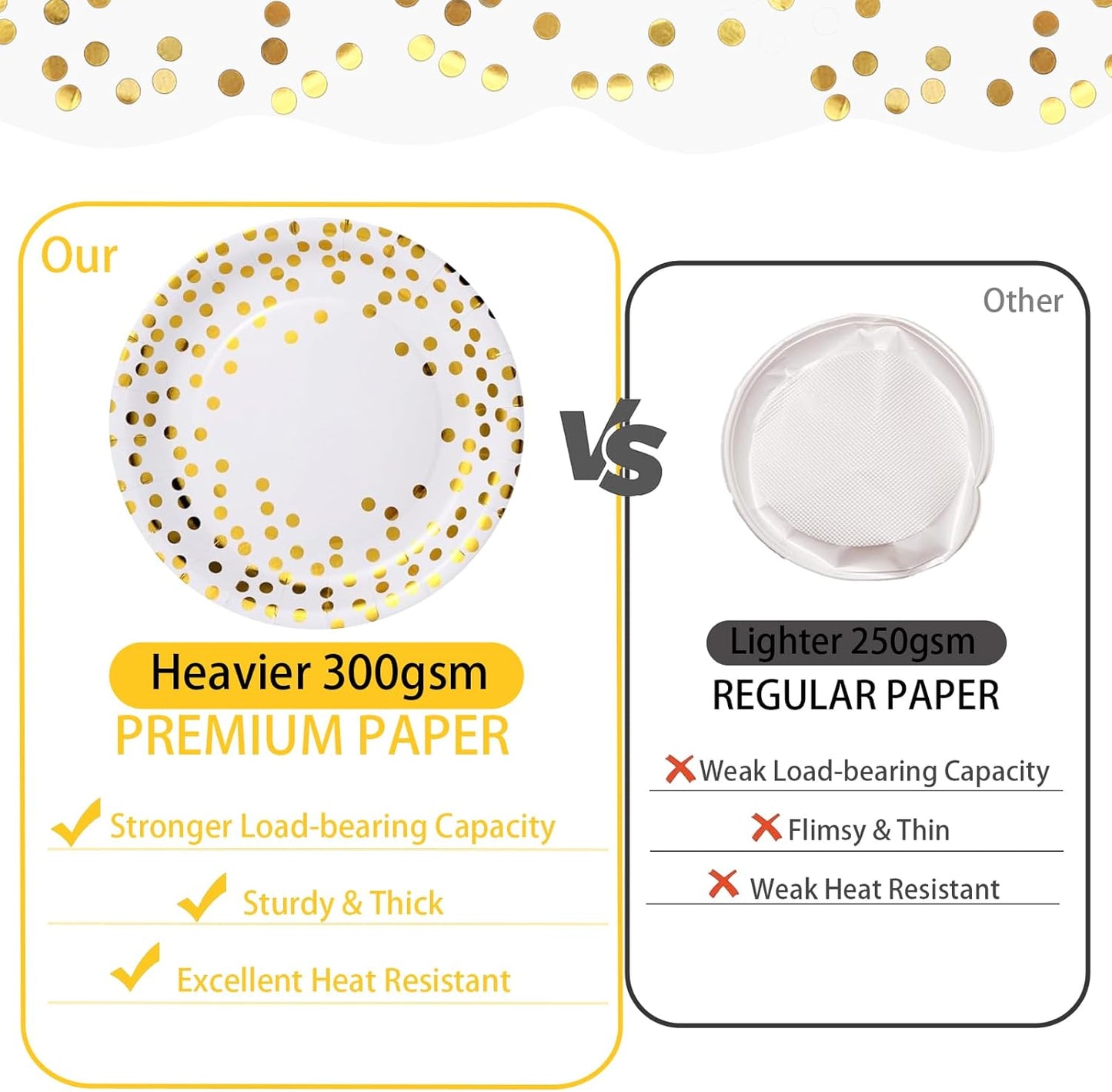 175pcs Premium White Gold Paper Plates Napkins Cups and Plastic Forks Kinves Spoons Party Supplies Set For 25 Guests