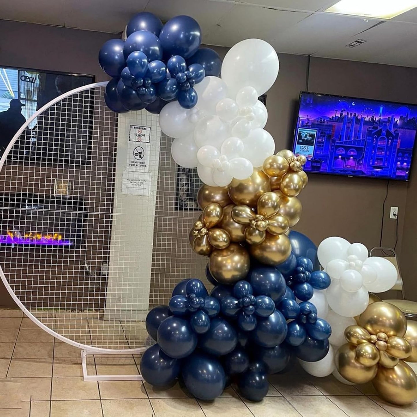 Blue and Gold Balloon Arch Kit, 188Pcs Gold Star Balloons with Navy Blue and Gold White Latex Balloon Garland kit, Different Size Balloons for Anniversary Wedding New Year Birthday Decorations