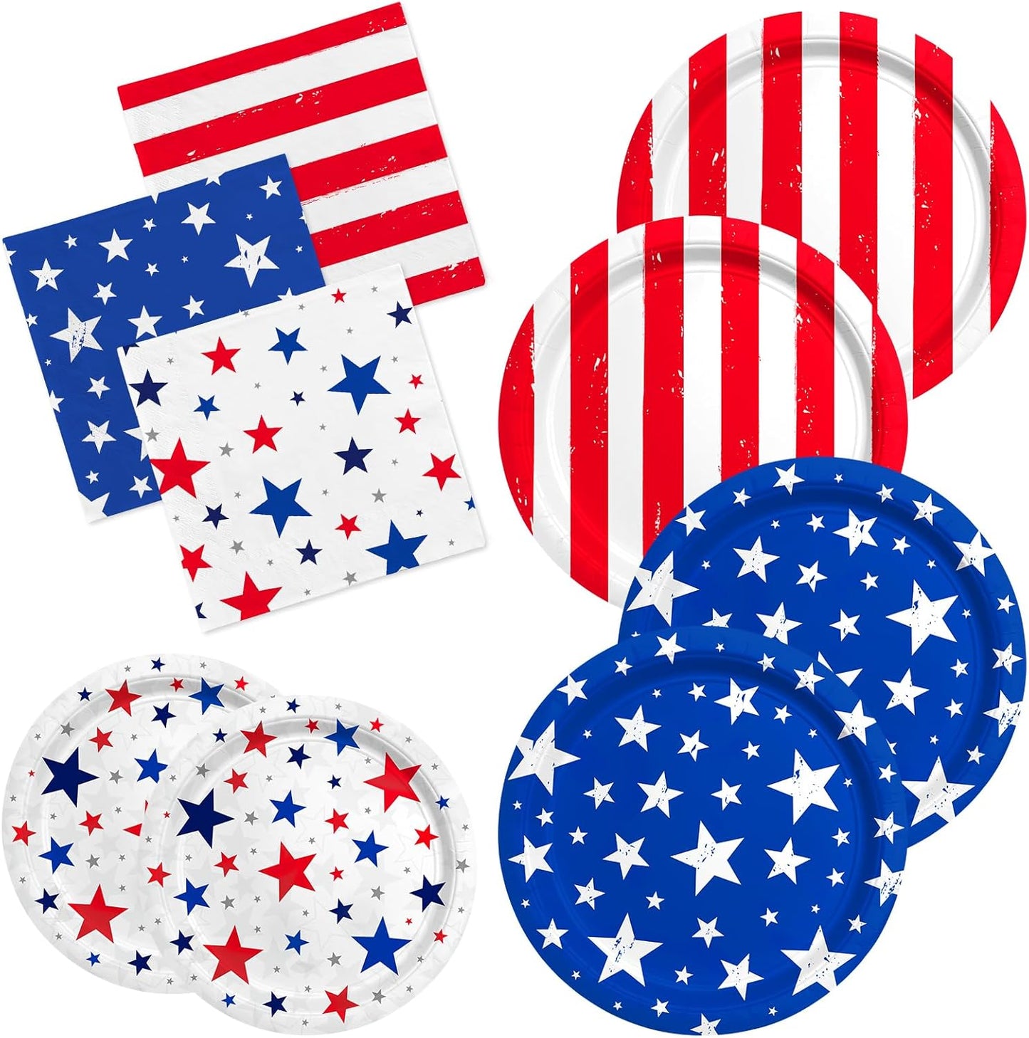 4th of July Party Supplies Set-American Patriotic Theme for Independence & Election Day Decorations, Includes Dinner & Dessert Plates, Napkins- for Patriotic & 4th of July Party Decorations-48 Guests