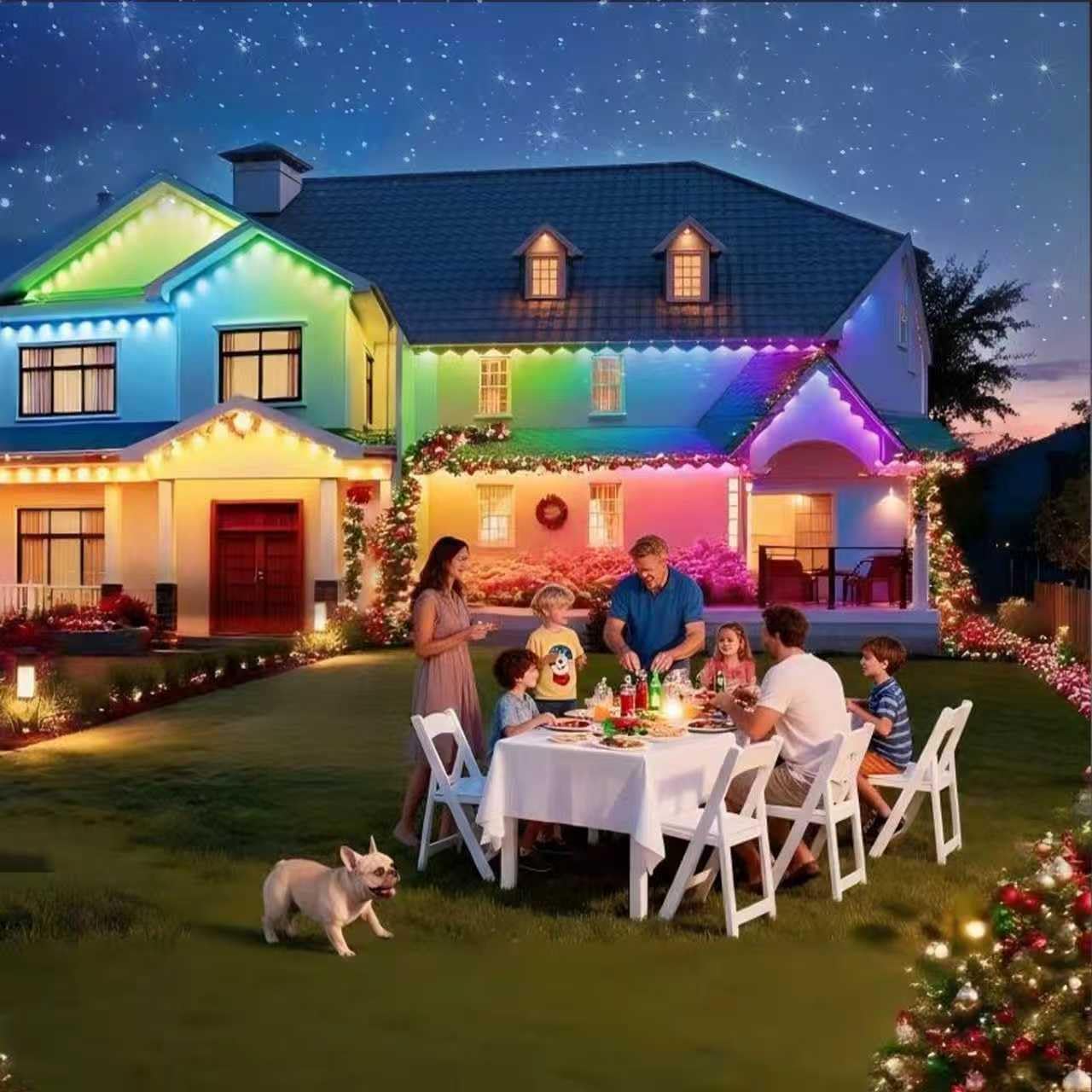 Permanent Outdoor Lights, RGB+IC Christmas Lights Outdoor with 51 Scene Modes, 124ft with 72 LED Outside Light for House, IP67 Waterproof , Work with Alexa, Google Assistant, Quick Installation
