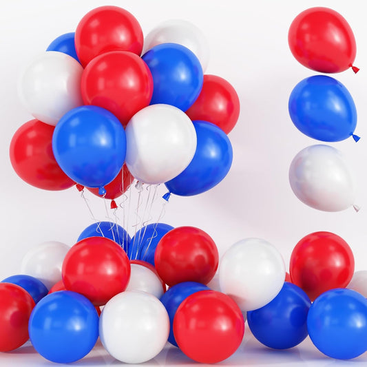 75 Pcs Red, White & Blue Balloons - 12 Inch Matte Red, Royal Blue, White Helium Latex Balloons for 4th of July, Memorial Day, Birthday, Baby Shower Parties