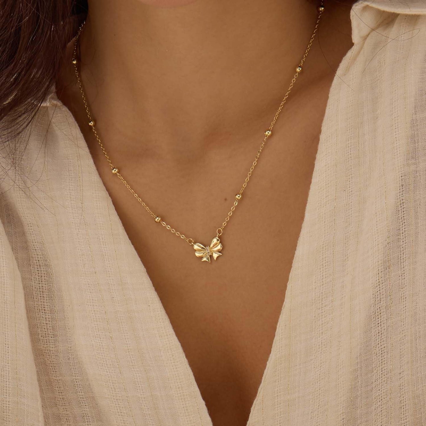 Stocking Stuffers for Women Dainty Bow Necklace 14K Gold Plated Cute Choker Small Pendant Charm Necklaces Teen Gift Trendy Stuff Personalized Jewelry Christmas Gifts