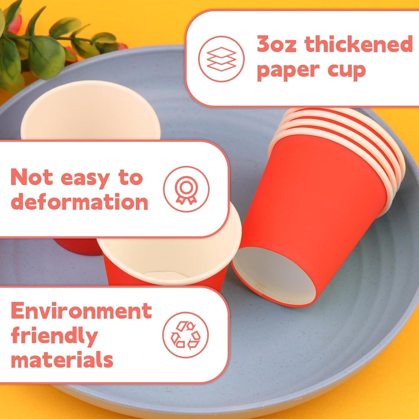 50 Pack 3 oz Paper Cups Red, Small Bathroom Cups Disposable Mouthwash Cups, Espresso Paper Cups for Party Travel Picnic BBQ