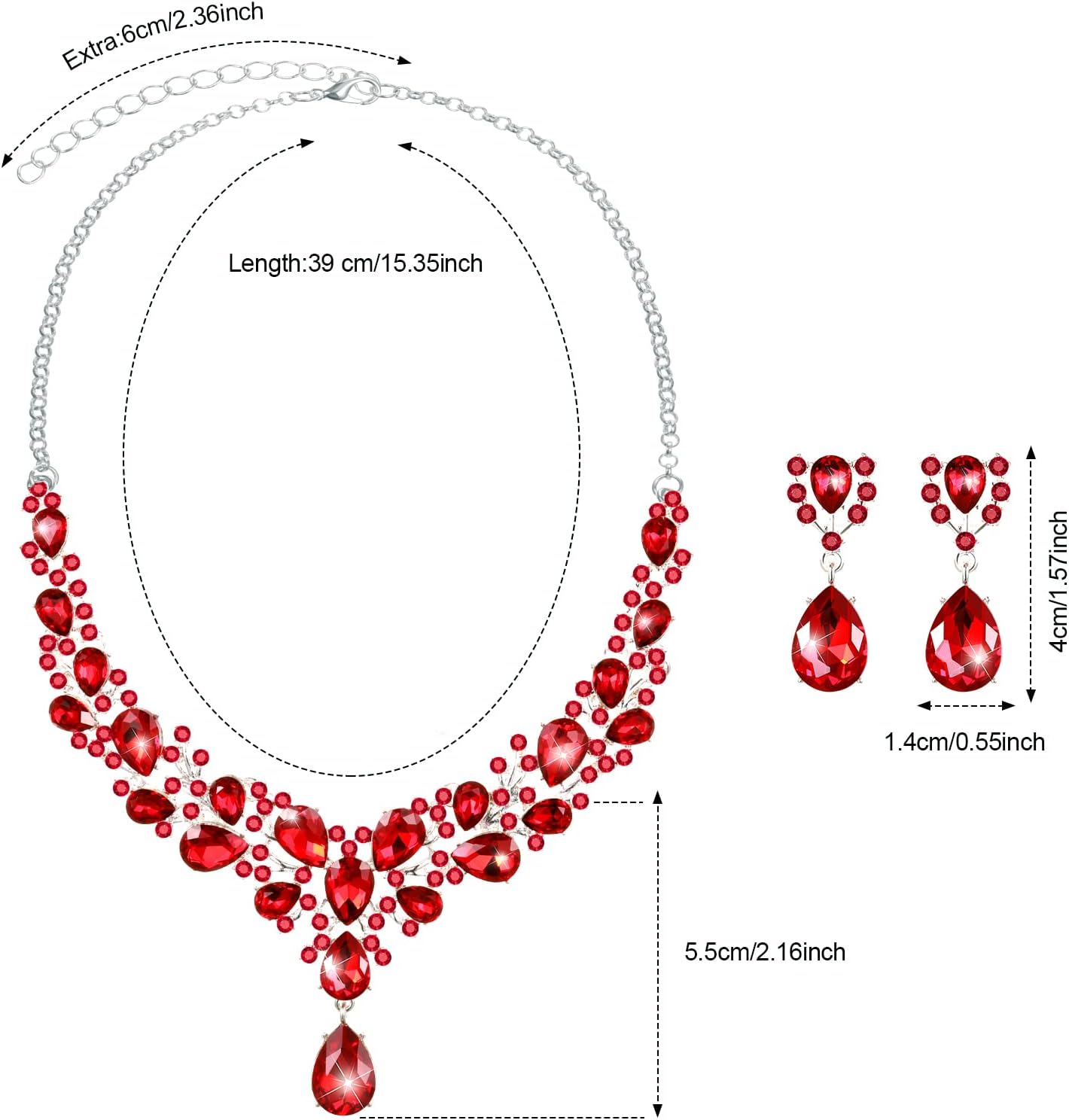 Hicarer Bridal Teardrop Cluster Crystal Jewelry Set for Women Necklace Earrings Wedding