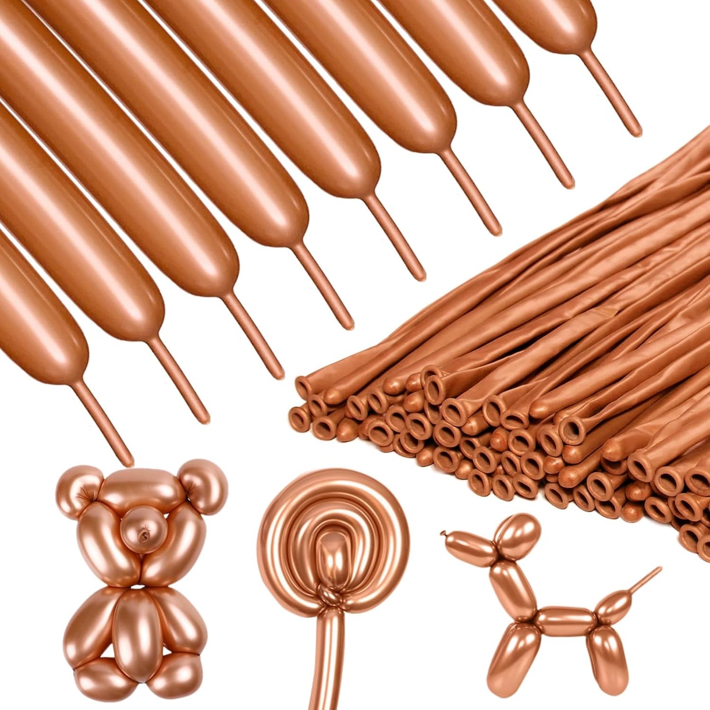 Metallic Champagne Gold Long Balloons Premium 260 Twisting Animals Magic Balloons for Birthday Kids Wedding Party Supply 100pcs