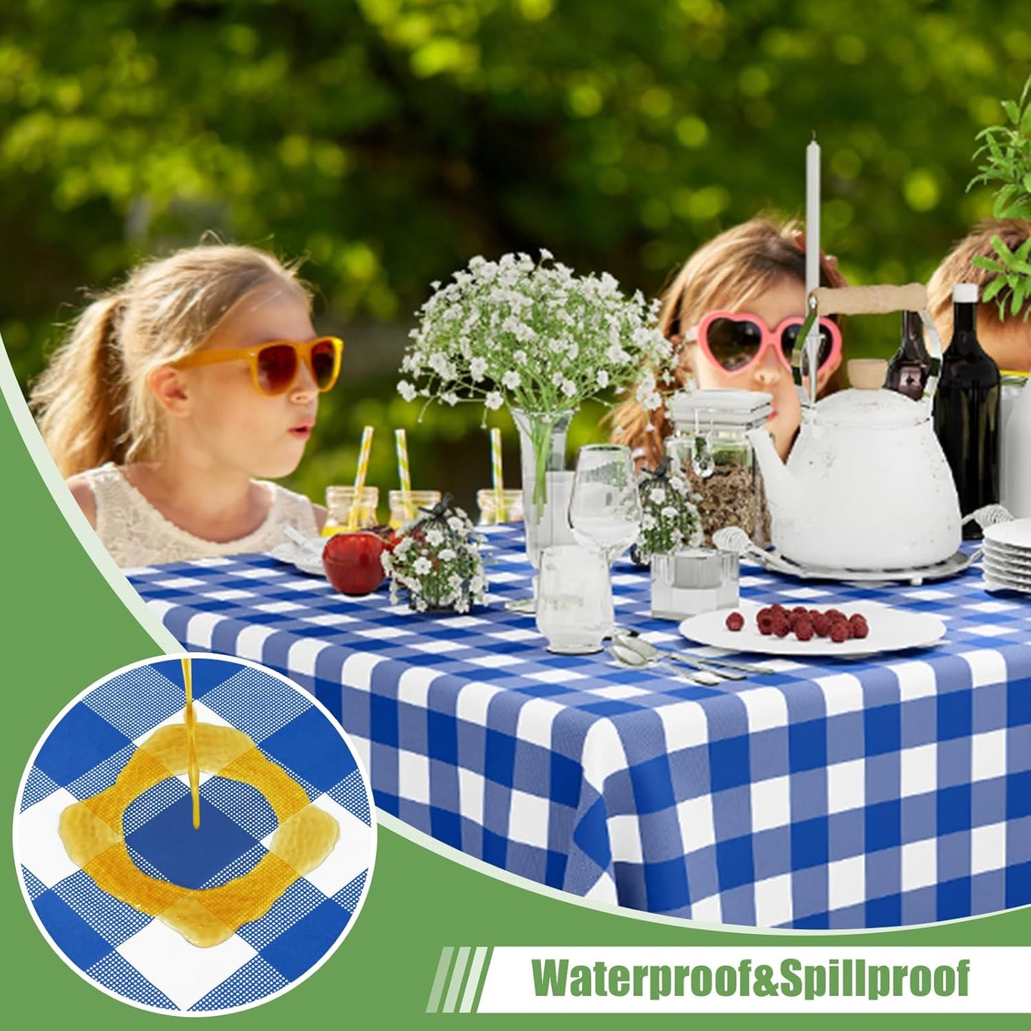 Smiry 54 Inch x 100 Feet Disposable Table Cover Roll, Blue & White Plastic Table Cloth in Cut-to-Size Box with Slide Cutter, Waterproof Rectangle Tablecloths for Weddings, Banquets, Outdoor