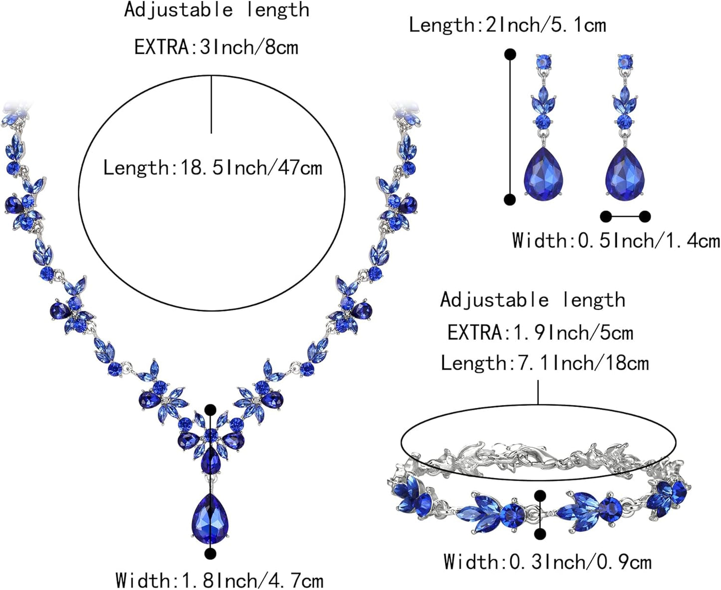 BriLove Wedding Jewelry Set for Women Bride, Y-Necklace Tennis Bracelet Dangle Earrings Crystal Teardrop Marquise Cluster for Bridal Bridesmaid