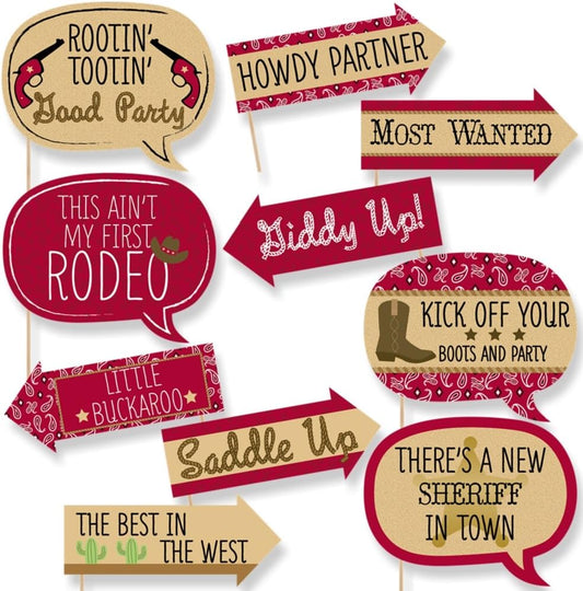Big Dot of Happiness Funny Little Cowboy - Western Baby Shower or Birthday Party Photo Booth Props Kit - 10 Piece