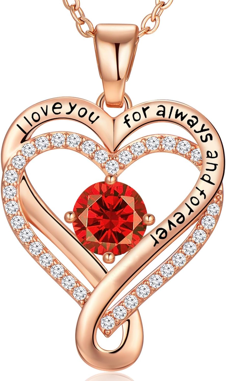 18K Rose Gold Infinity Love Heart Birthstone Necklace for Women Wife, Anniversary for Women Wife Birthday Gift for Her Girlfriend Mom Daughters, I Love You Women's Jewelry S925 Sterling Silver