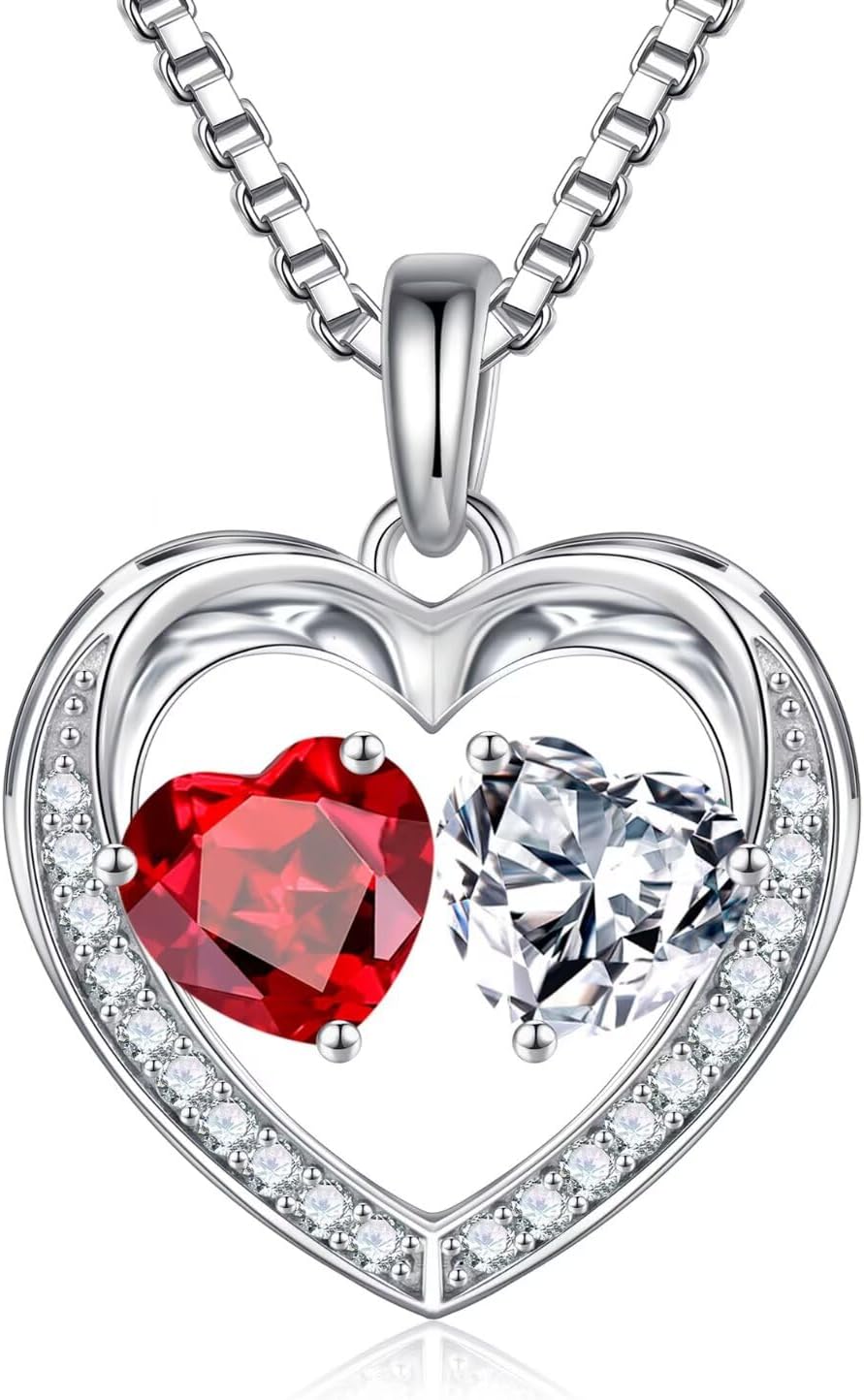 Iefil Christmas Gifts for Wife - 925 Sterling Silver Birthstone Necklace, Anniversary Birthday Gifts for Women, Stocking Stuffers for Women Wife Mom Daughter