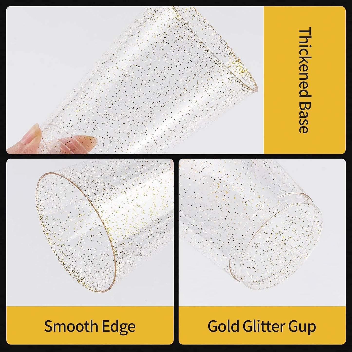 50PCS 9oz Glitter Plastic Cups for Party, Disposable Gold Cups, Plastic Cocktail Glasses for Wedding Thanksgiving, Christmas, and Parties