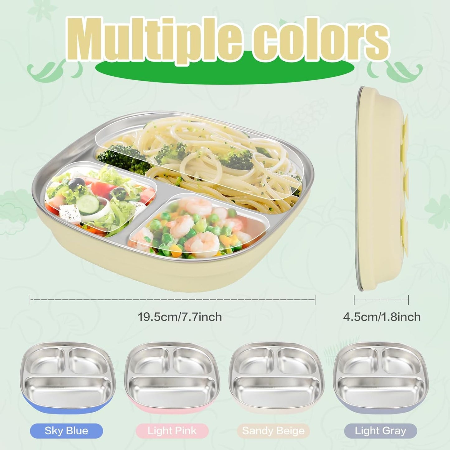 Stainless Steel Toddler Plates with Suction | Non-Slip Divided Baby Plates BPA Free & Non Toxic | Detachable Silicone Base| Dishwasher Safe | Unbreakable Kids Dinnerware 2-pack(yellow + grey)