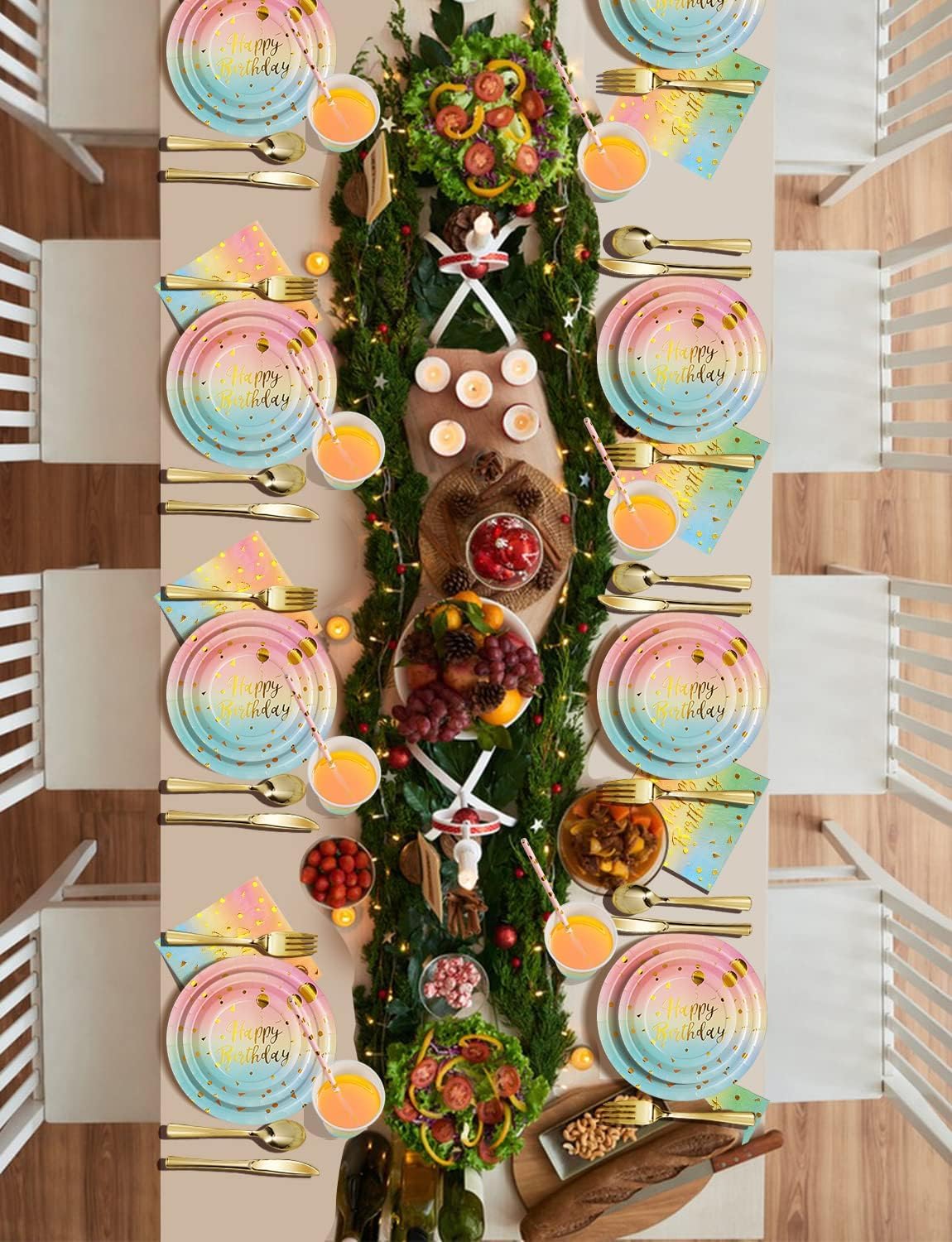 Birthday Party Tableware, 161 Pieces Rainbow gold Party Supplies, Party Dinnerware Sets Include Paper Plates Napkins Cups Silverware, for Shower Engagement Parties Decoration -20 Serves