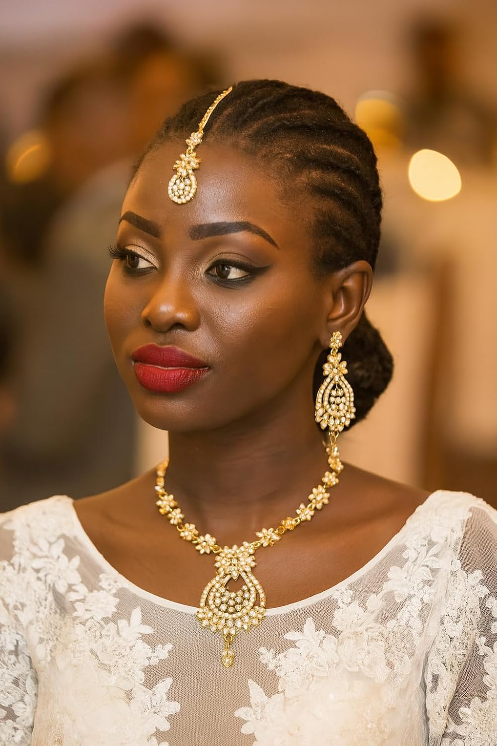 Touchstone Indian jewelry sets for women maang tikka wedding guest gold necklace bollywood jewellery set pageant elegant prom bride accessories western crystal chunky rhinestone necklaces