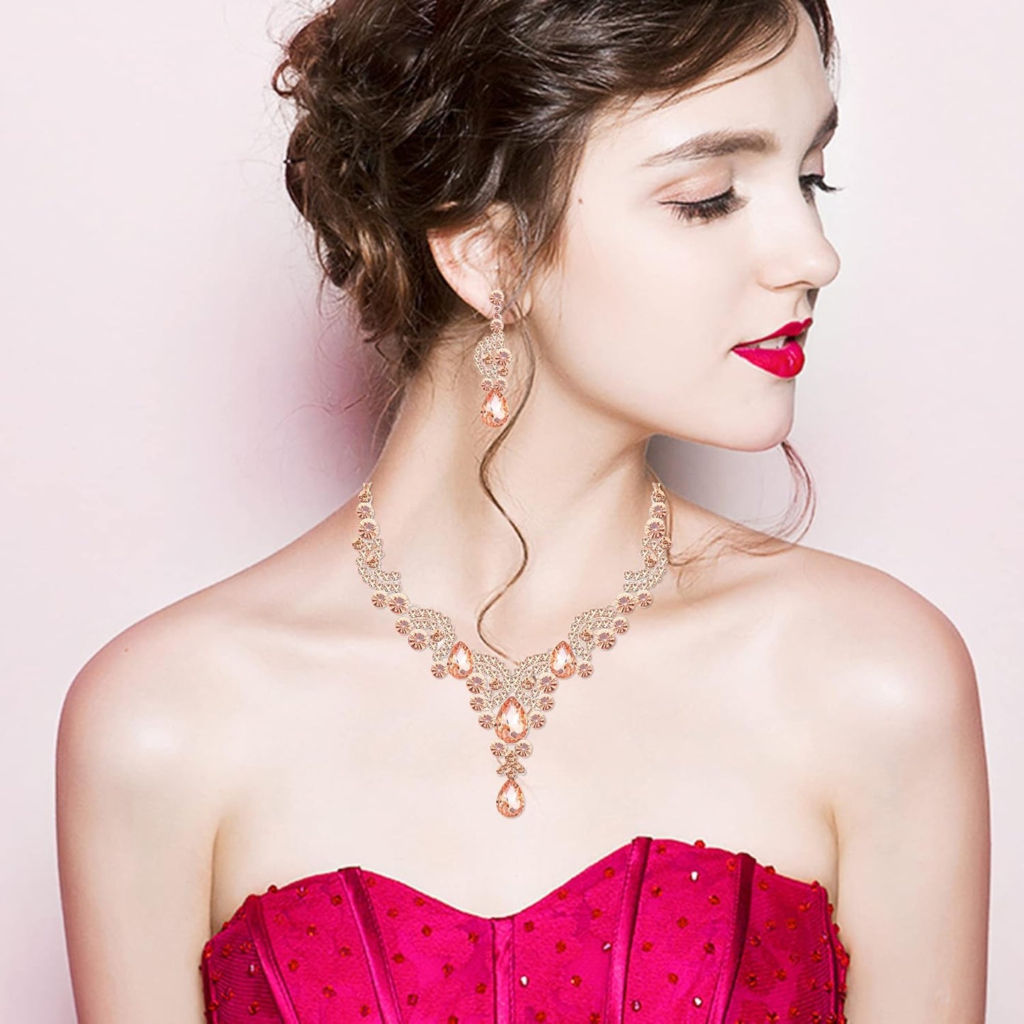 CSY Elegant Crystal Necklace Earrings Bracelet Ring Bridal Wedding Party Costume Jewelry Sets for Brides Women