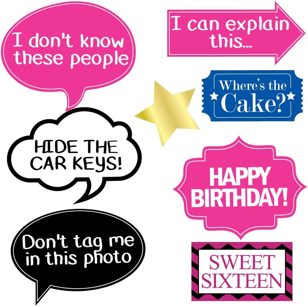 16th Sweet 16 Birthday Photo Booth Party Props - 40 Pieces - Funny 16th Birthday Party Supplies, Decorations and Favors