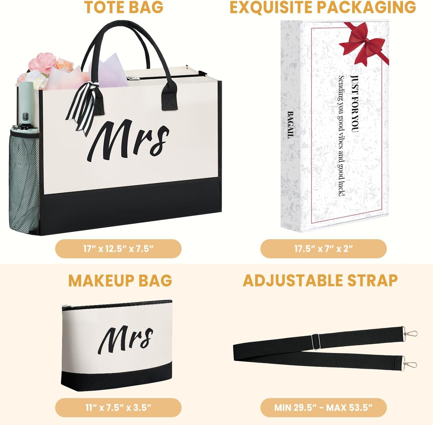 BAGAIL Initial Tote Bag, Personalized Birthday Gifts for Women, Teacher, Friends, Mom, Wedding, Monogrammed Beach Bag