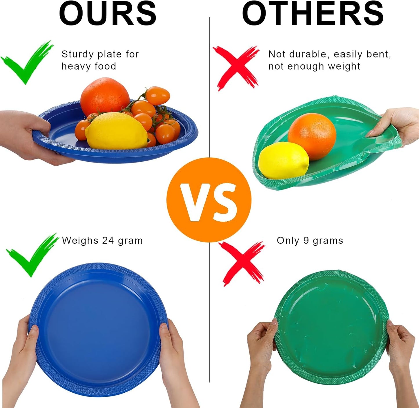 WELLIFE 10 Inch Royal Blue Plastic Plates 50 Count Disposable Plate for Party, Large Big Plates for Dinner Party Supplies Birthday Camping BBQ