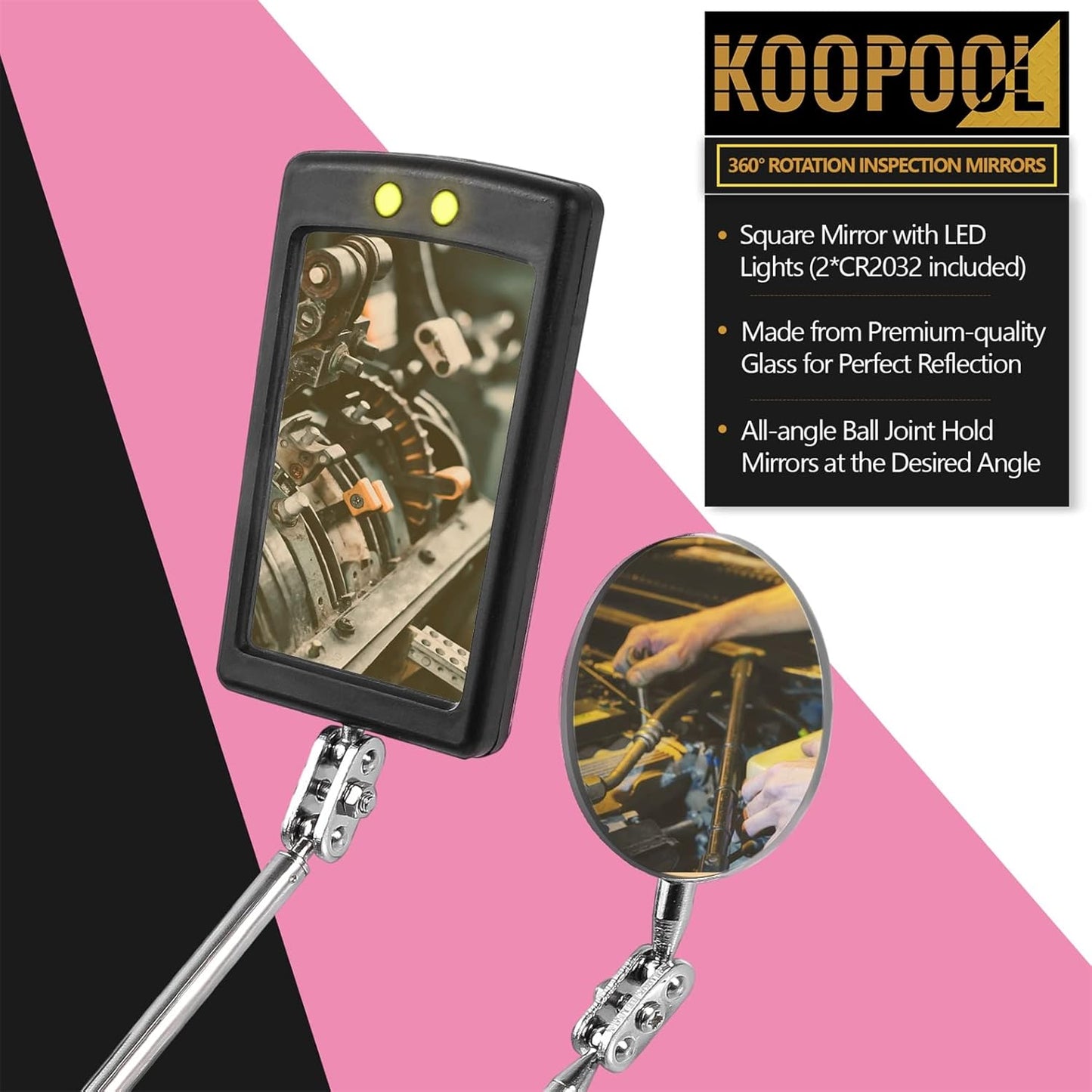 Telescoping Magnetic Pickup Tool Set, Inspection Mirror Telescoping, LED Flashlight, Cool Gadgets for Men, Gifts for Dad, Husband, Kids, Boyfriend, Magnet Stick