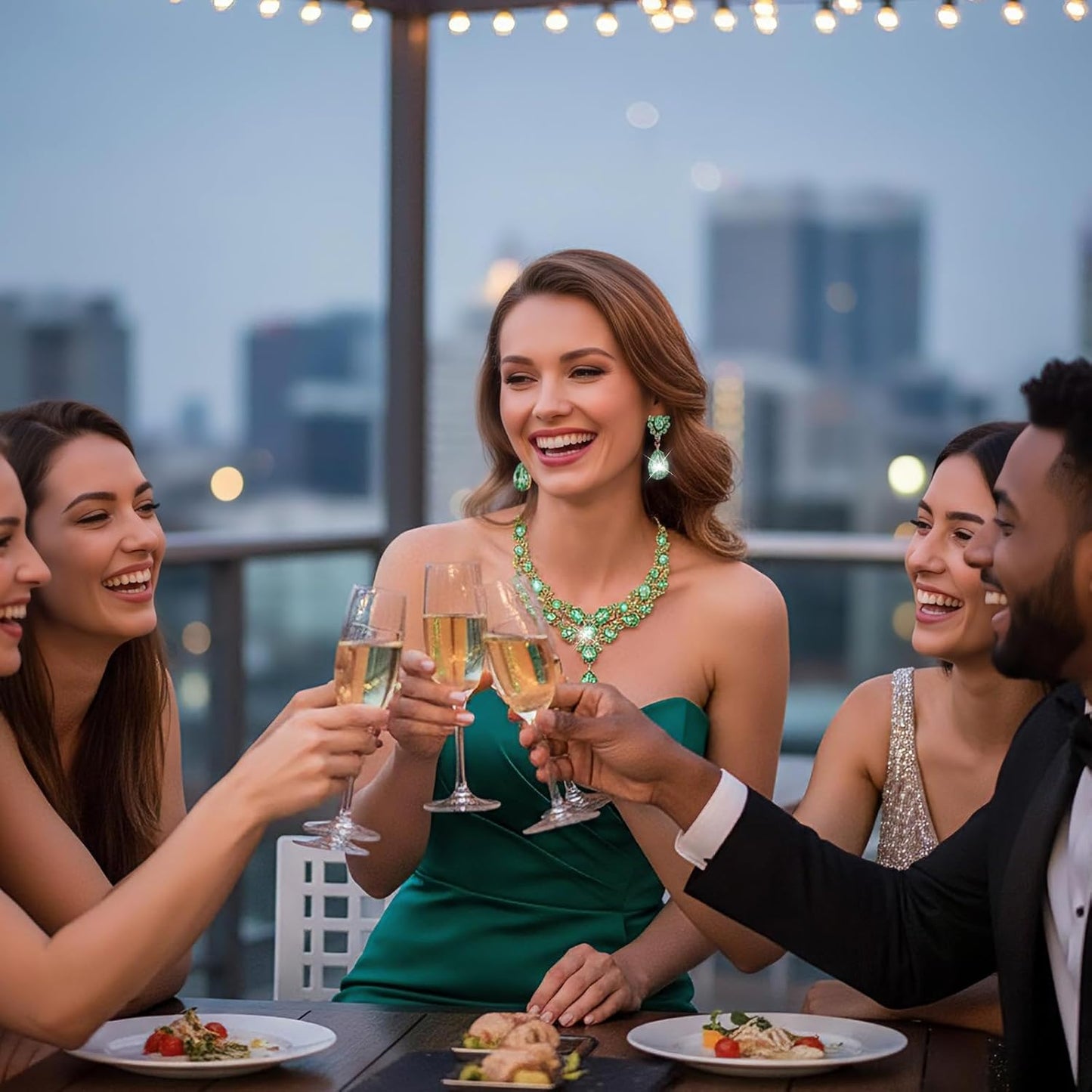 Hicarer Bridal Teardrop Cluster Crystal Jewelry Set for Women Necklace Earrings Wedding