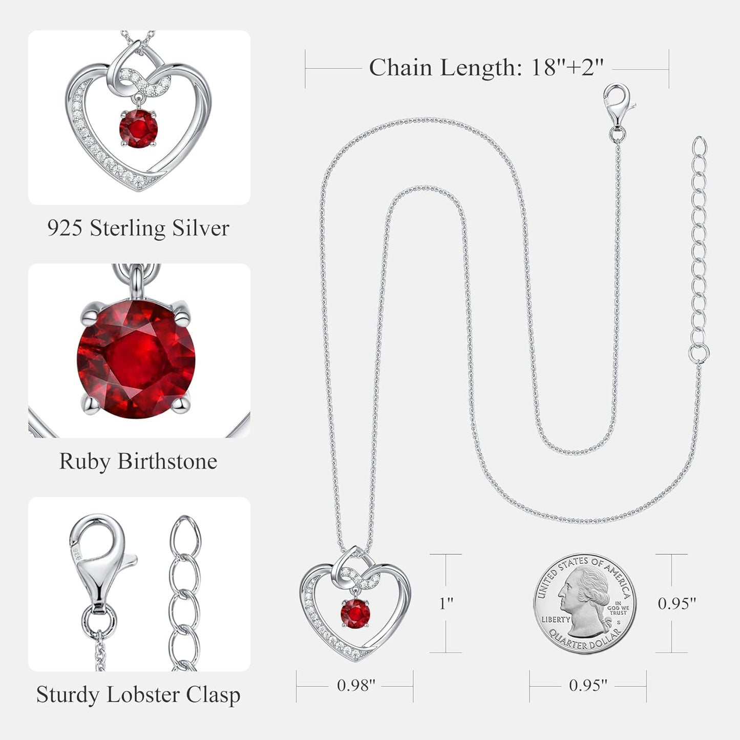Heart Birthstone Necklaces Gifts for Women Wife, Jewelry for Women Wedding Anniversary Birthday Gifts for Wife Girlfriend Mom Christmas Valentines Gifts S925 Sterling Silver