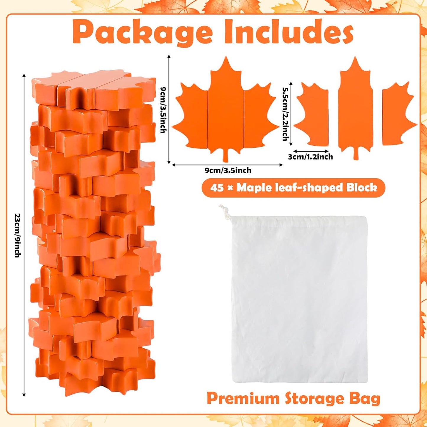 Tower Stacking Game Fall Maple Leaves Wooden Blocks Tumbling Tower and Balancing Game for Adults Thanksgiving Team Building Friends Group Coworkers Games Fun Party Activities