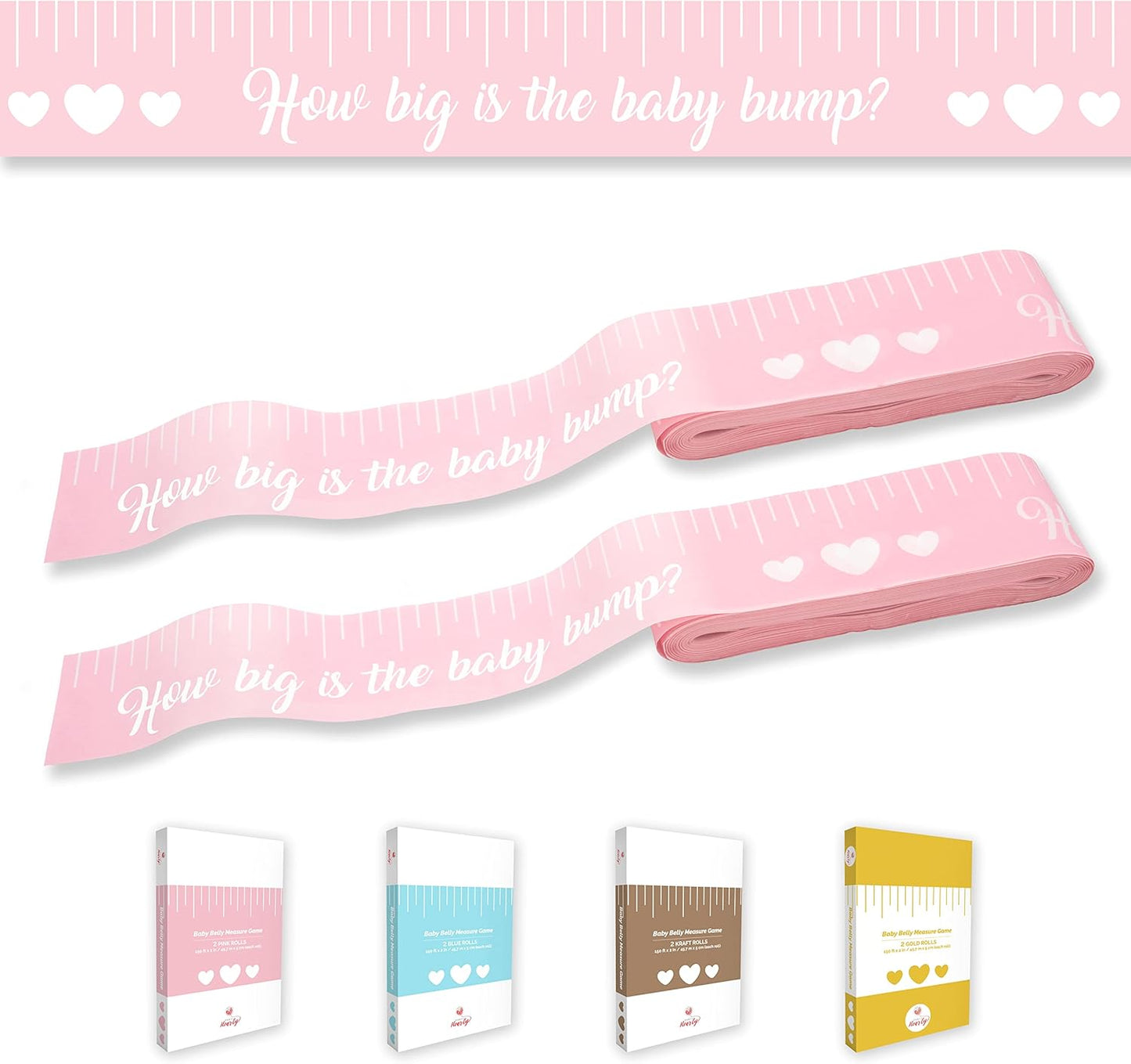 Party Hearty Funny Baby Shower Games for Girl Activities, 2 Rolls, 2 inches x 150 feet, Pink Tummy Measure, Fun & Easy Idea