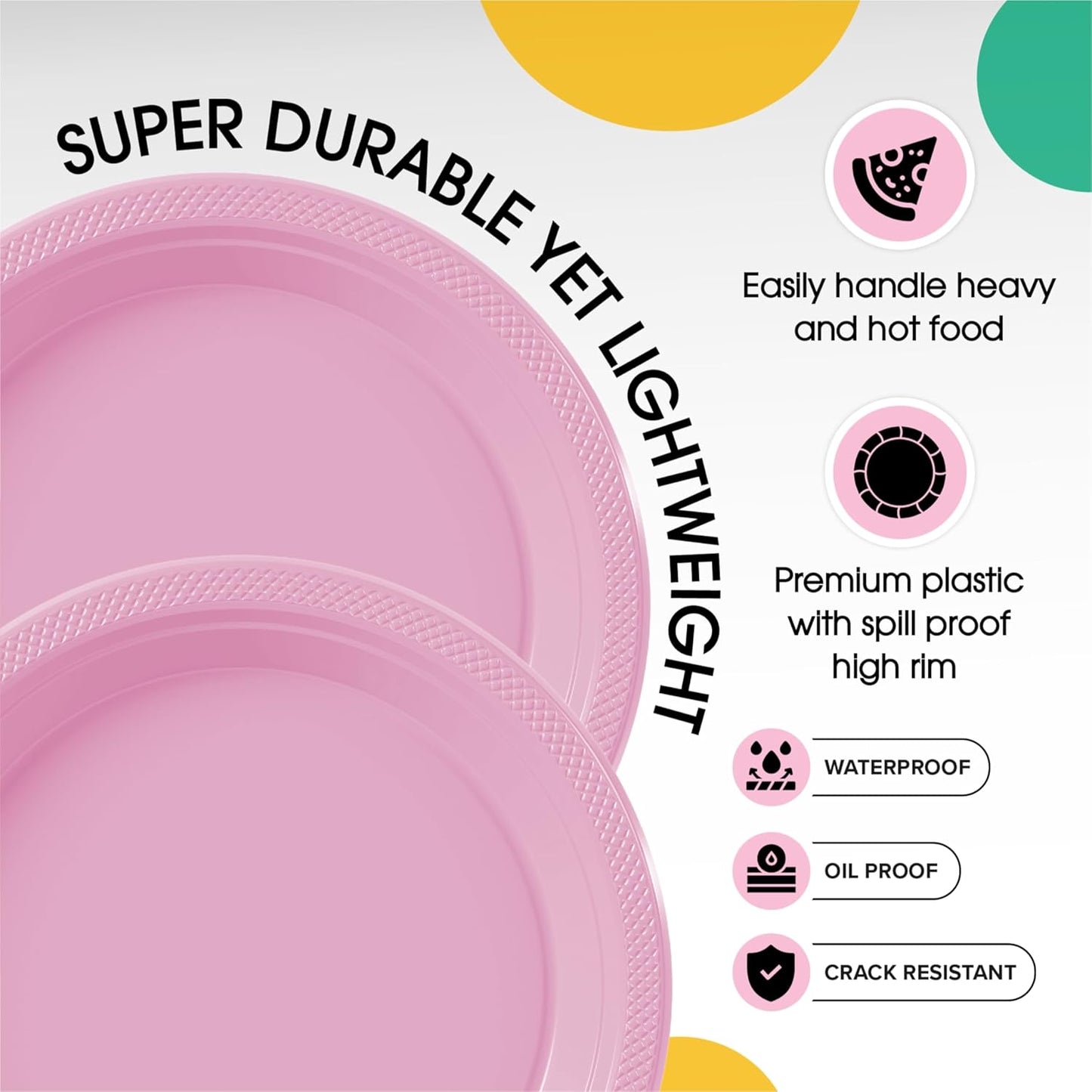 Party Solids Pink Plastic Plates Bulk 7" Pink Disposable Plates For Party Supplies 600 Pieces Disposable Dinner Plate Heavy Duty 350 GSM Plate Sets, Plastic Dinnerware Sets