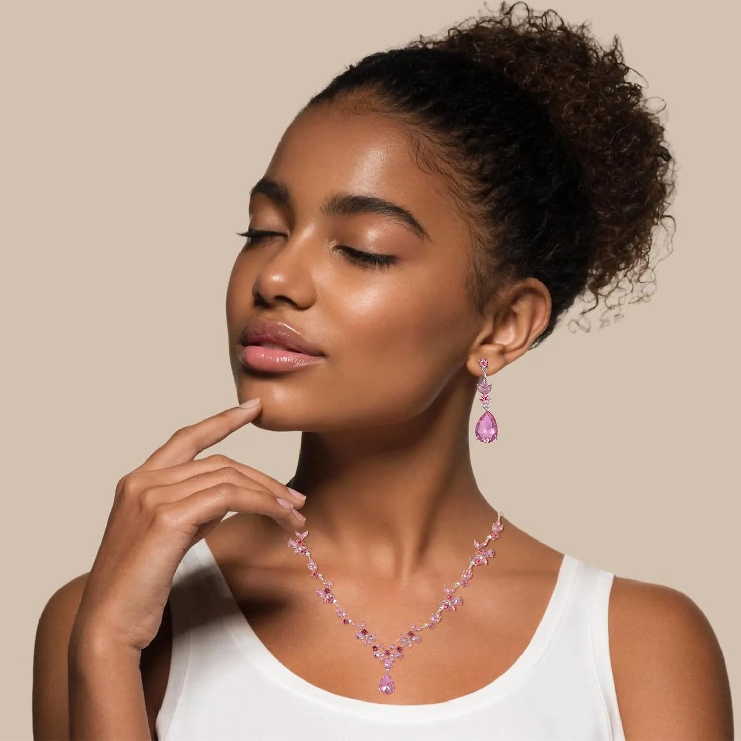 Kamirola Bridal Jewelry Set, Jewelry Set for Women, Necklace Dangle Earrings Bracelet Set, White Gold Plated (TR76)