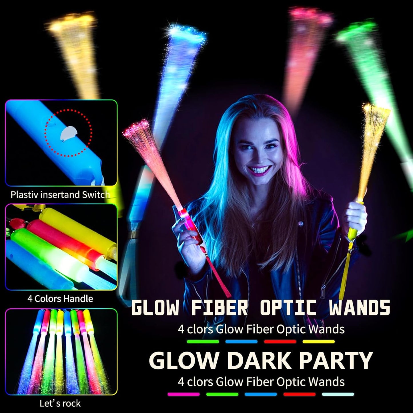 OceanWings Glow Fiber Optic Wands,Halloween Glow Sticks Bulk Party Pack,Glow in the dark Party Supplies Favor Flashing Light Up Sticks for Birthday Holiday Party Wedding Halloween Christmas(25)