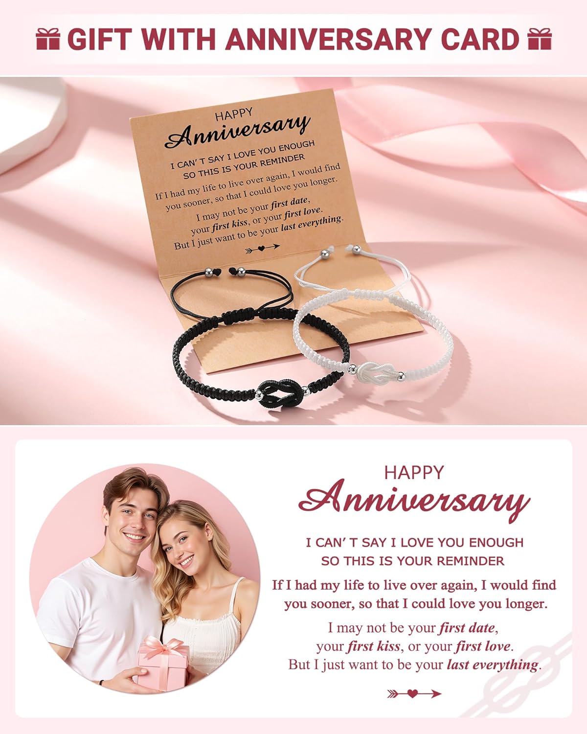 UNGENT THEM Pinky Promise Knot Couples Bracelets Anniversary Christmas Valentines I Love You Gifts for Boyfriend Girlfriend Women Men