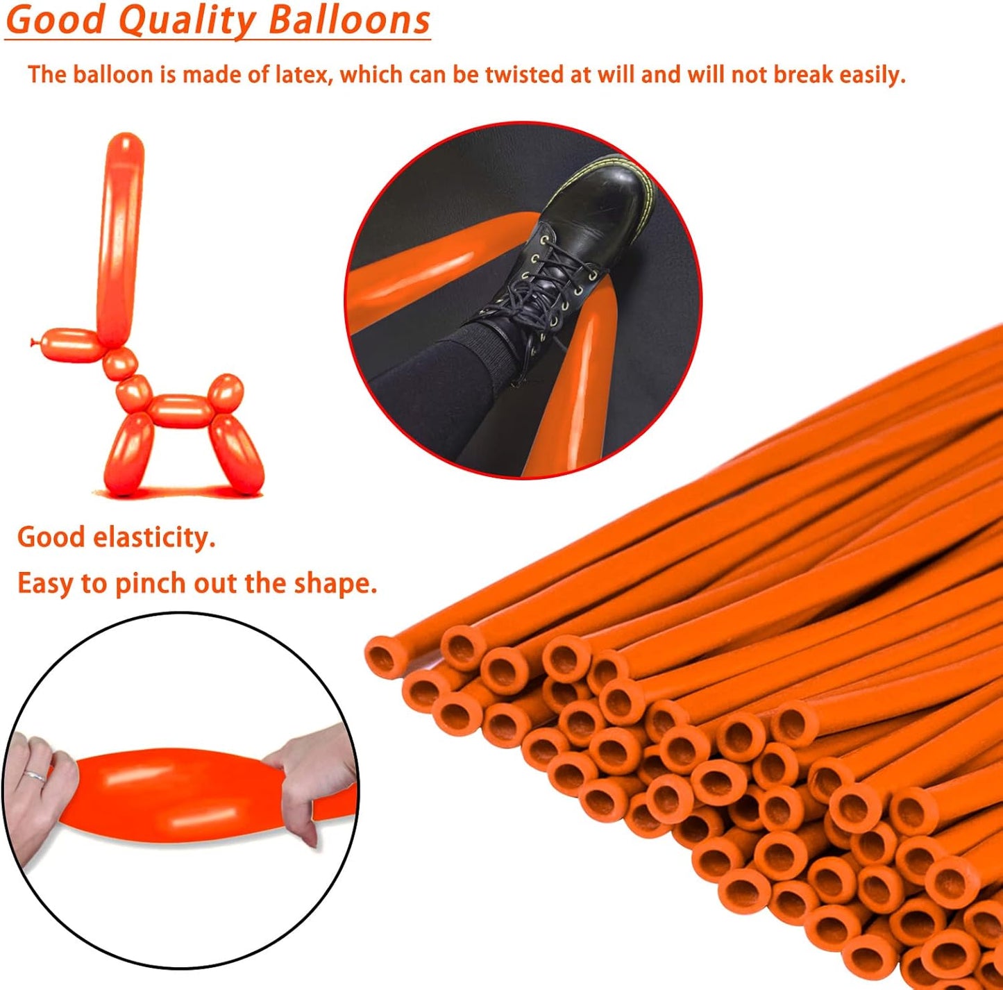 260 Long Balloons 100 Pack Orange Twisting Animal Balloons Thickening Latex Modeling Long Magic Balloons for Animal Model Weddings Birthdays Festival Party Decorations