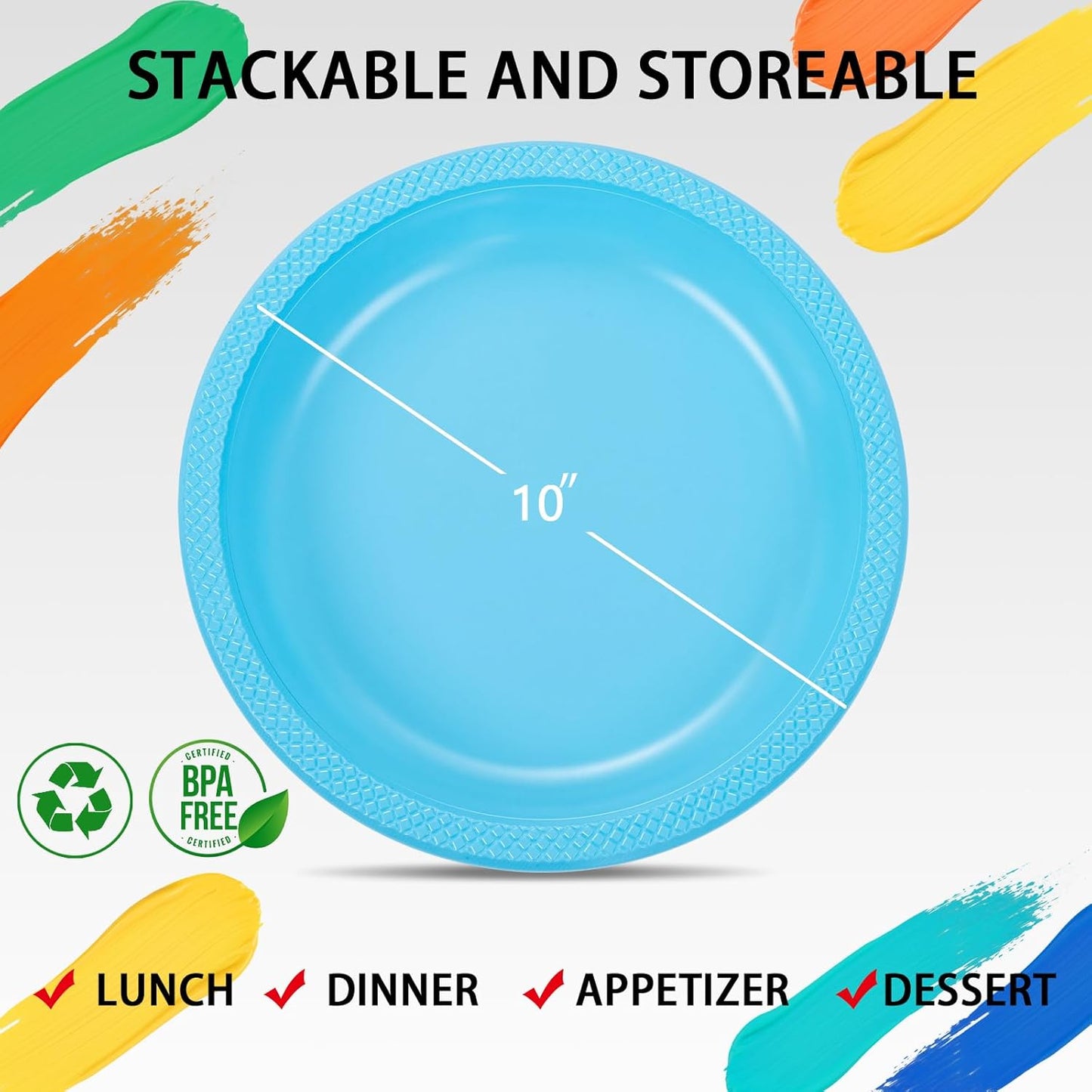 WELLIFE Light Blue Party Plates 10 Inch -150 Count, Disposable Plastic Baby Blue Dinner Plates for Party Dessert Cake Appetizer Baby Shower