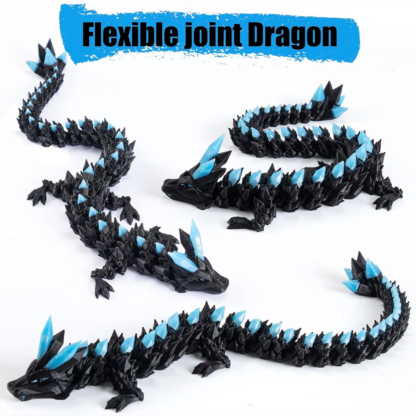 11.81" 3D Printed Glow in The Dark Dragon with Egg & USB UV Flashlight, Crystal Articulated Dragon Fidget Toy for Kids, Dragon Egg Gift for Boys Girls Ages 4+, Birthday Halloween