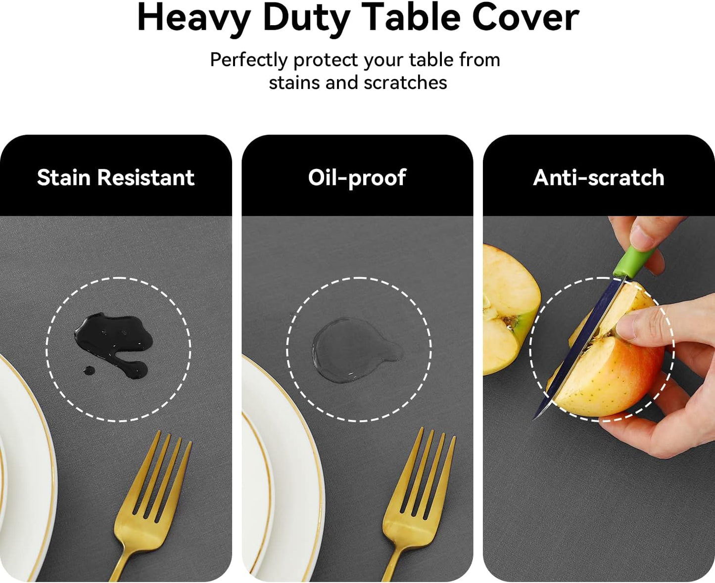 Romanstile 100% Waterproof PVC Tablecloth, Rectangle Oil Spill Proof Stain Resistant Vinyl Table Cloth, Wipe Clean Plastic Table Covers for Kitchen/Dining/Parties - 60 x 120 Inch, Dark Grey