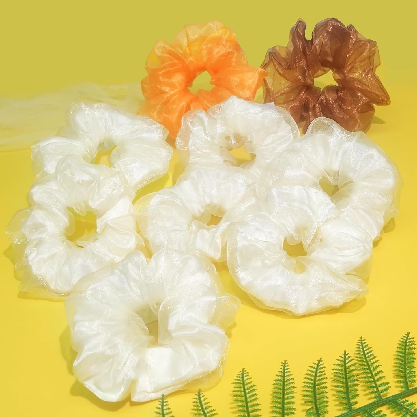 Light Up Scrunchies, Double-layer LED White Scrunchy Fun Hair Ties Glow in the Dark Party Supplies Glow Sticks Party Favor Festival Rave Accessories for Women Neon Party(9PCS-White Set)