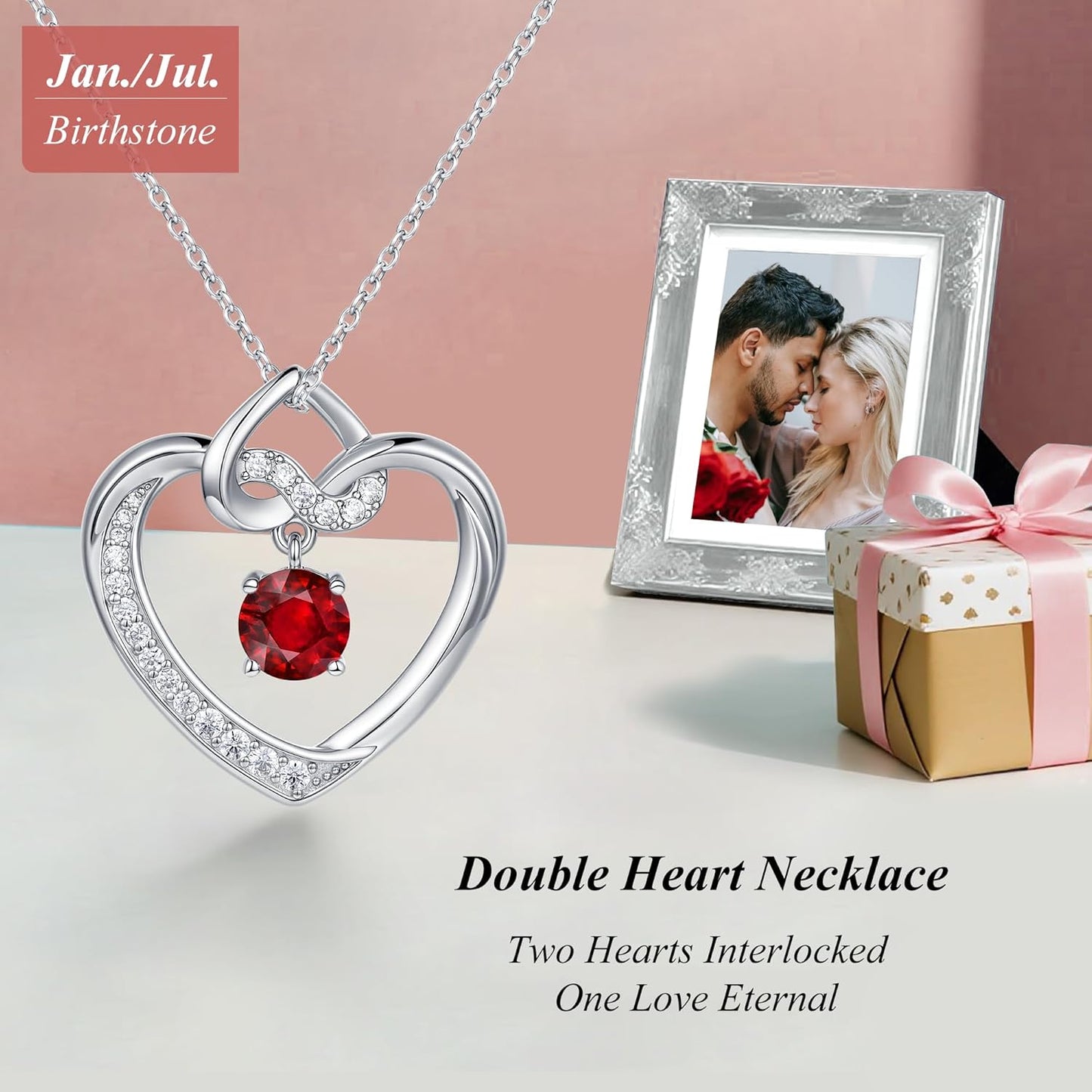 Heart Birthstone Necklaces Gifts for Women Wife, Jewelry for Women Wedding Anniversary Birthday Gifts for Wife Girlfriend Mom Christmas Valentines Gifts S925 Sterling Silver