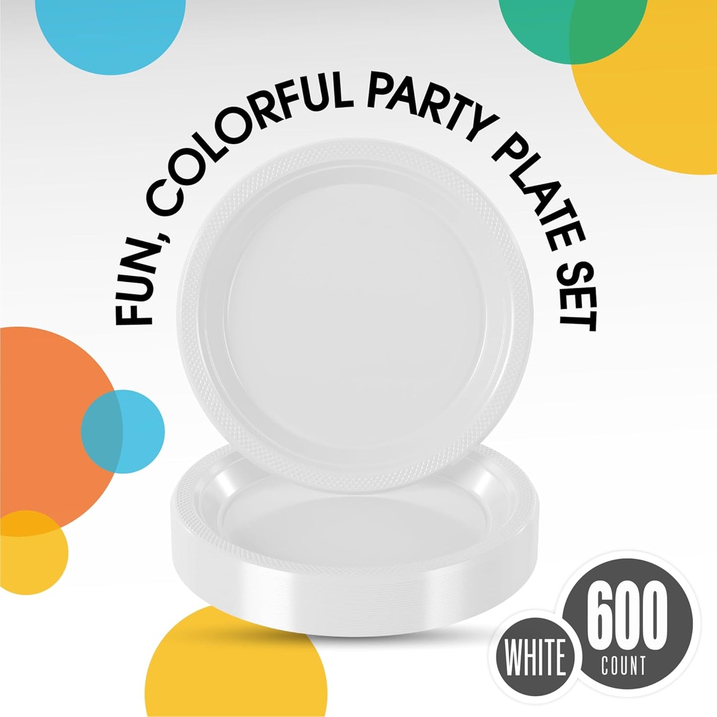 Party Solids White Plastic Plates Bulk 10" White Disposable Plates For Party Supplies 600 Pieces Disposable Dinner Plate Heavy Duty 350 GSM Plate Sets, Plastic Dinnerware Sets