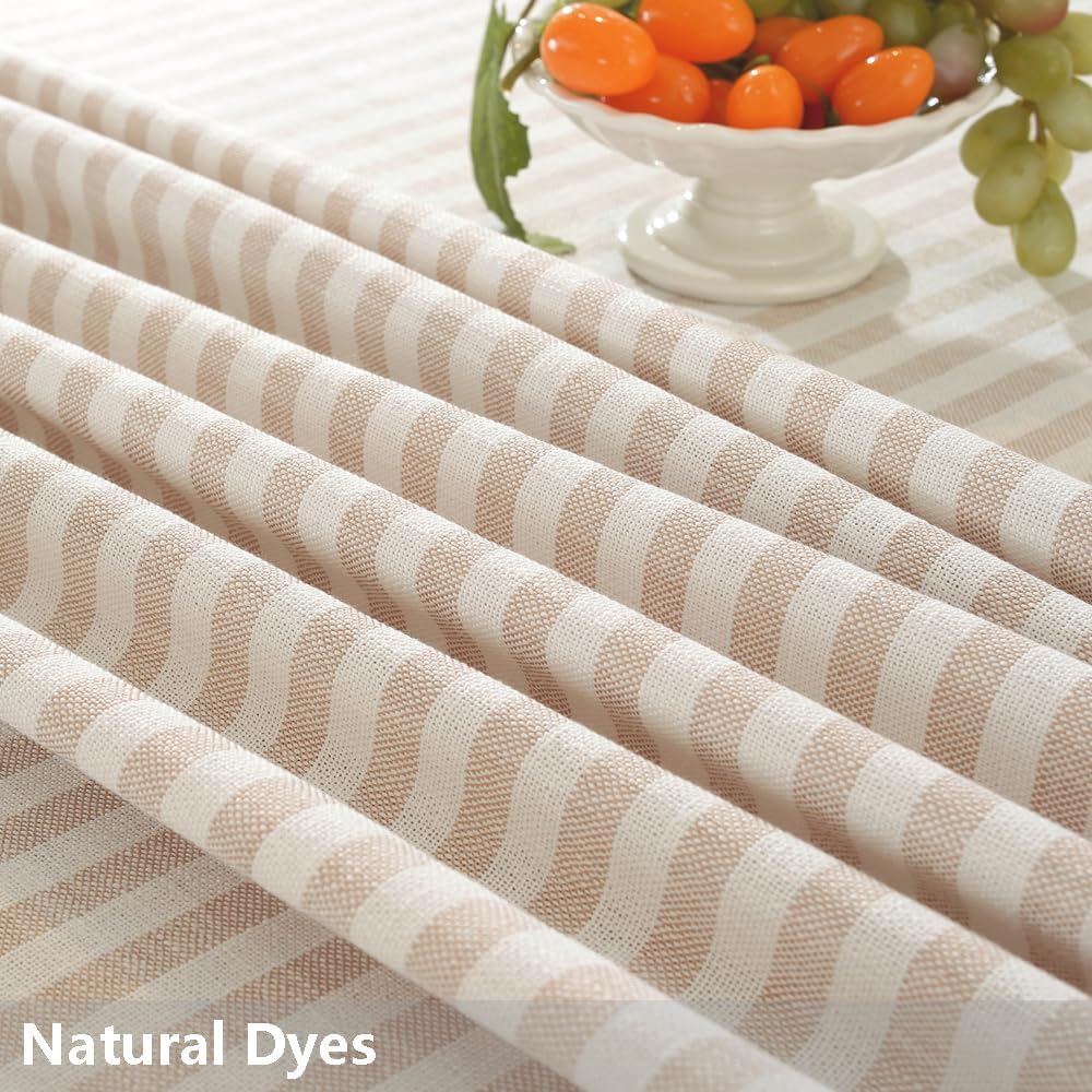 TruDelve Small Round Table Cloth 60 Inch Beige Striped Cloth Tablecloth Boho Fall Round Tablecloths for Outdoor Table Cover (Beige,60",Round)