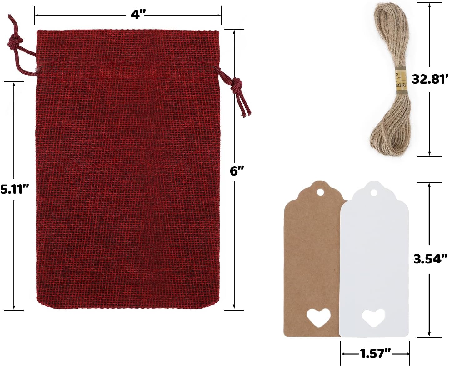 Tapleap Red Small Gift Bags with Drawstring - 30Pcs 4x6 Burlap Sacks for Wrapping Christmas or Thanksgiving Favors, Soap, Jewelry, Crosses Games, Ball Sets, For Small Business, Birthday, Wedding