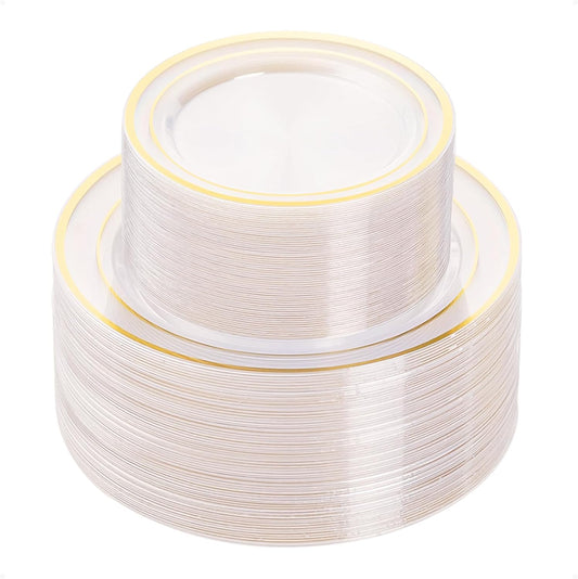 BESTVIP 100PCS Clear Plastic Plate, Disposable Party Plates with 50 Dinner and 50 Dessert Plates, Plastic Plate for Party, Wedding and Birthday