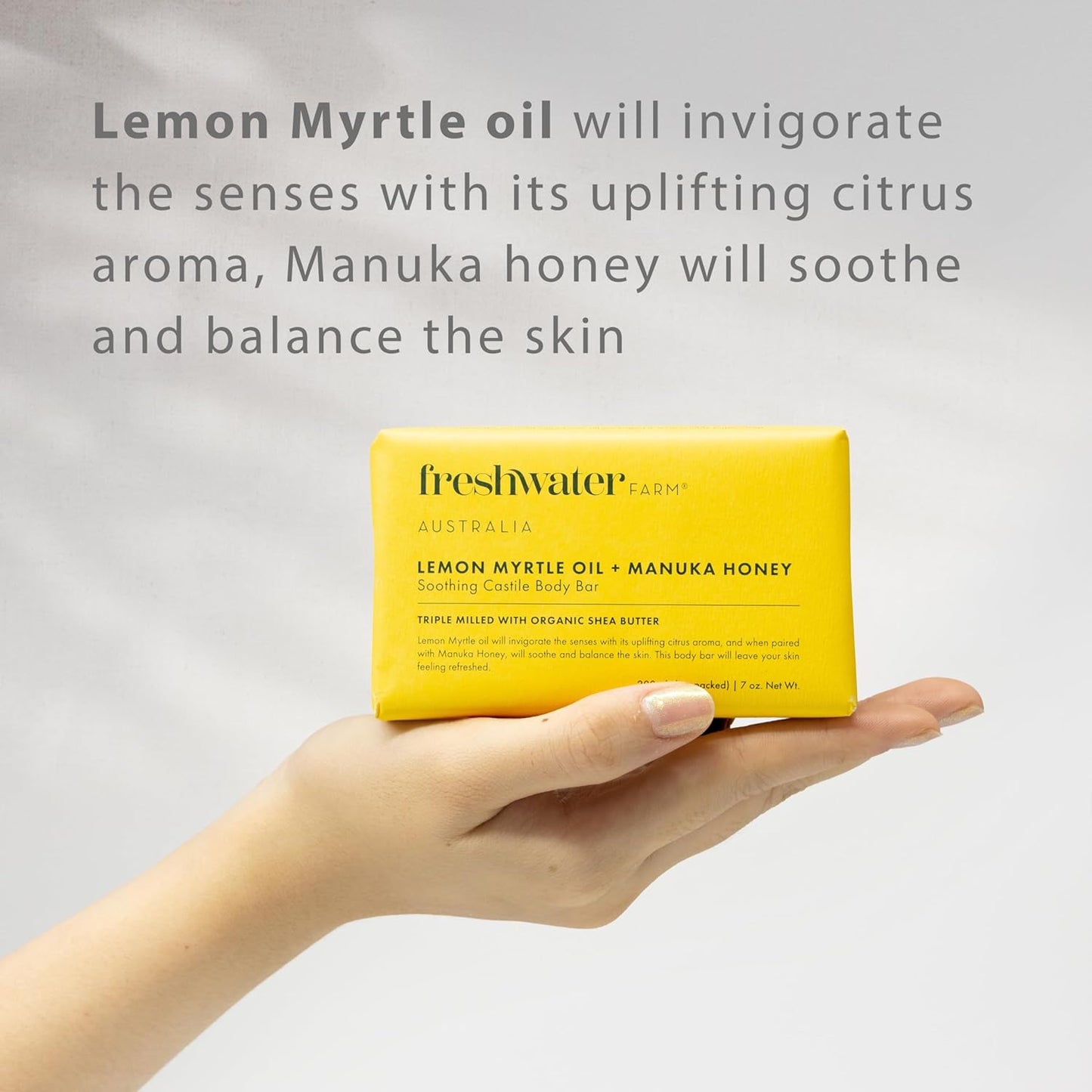 Freshwater Farm Australia Natural Soap Bar- Lemon Myrtle+Manuka Honey- 7 oz x 8 Pack- Castile Bar Soap, Natural Soap Bar, Bar Soap, Body Soap Bars- Essential Oils For Sensitive Skin