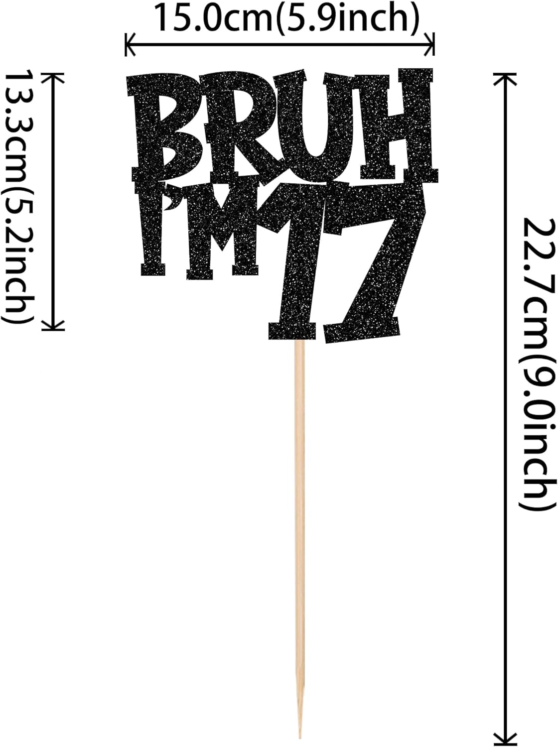 1 PCS Bruh I'm 17 Cake Topper Black Glitter Happy 17th Birthday Cake Pick Bro I'm 17 It's My 17th Birthday Cake Decoration for Cheers to 17 Years Birthday Party Decorations Supplies